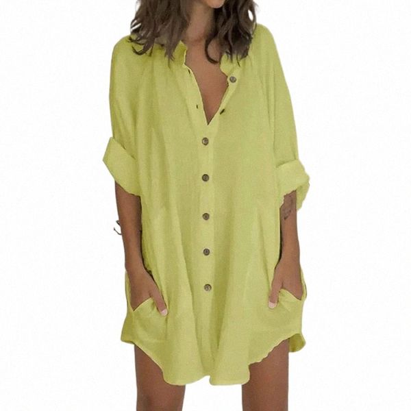

casual dresses cotton linen shirt dress women high street wear button down blouse long tunic plus size with pocket 23e7#, Black;gray