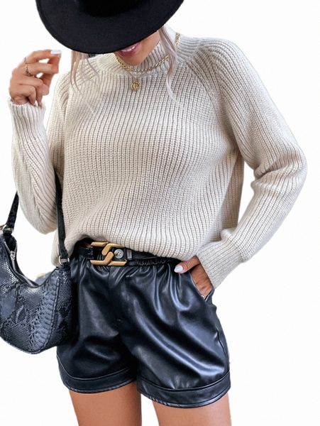 

women's sweaters rib-knit mock neck raglan sleeve sweater g6cu#, White;black