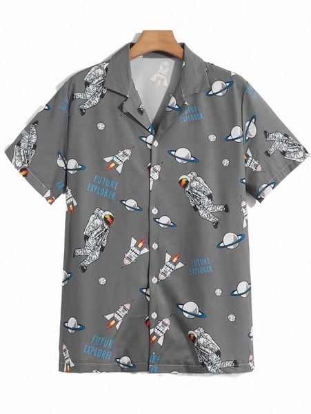 

men's casual shirts romwe guys spaceman & ufo print shirt i4c6#, White;black
