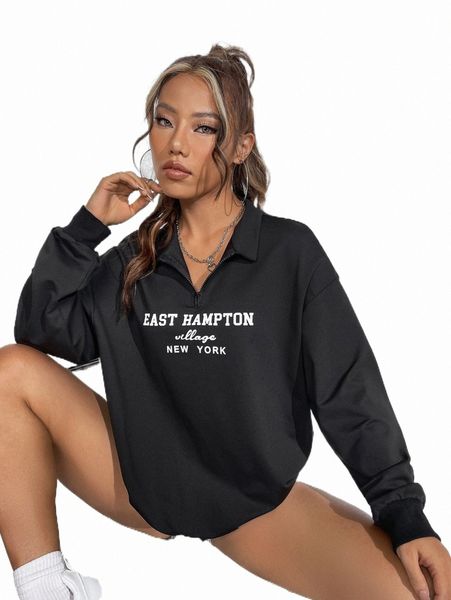 

letter graphic quarter zipper drop shoulder sweatshirt y8st#, Black