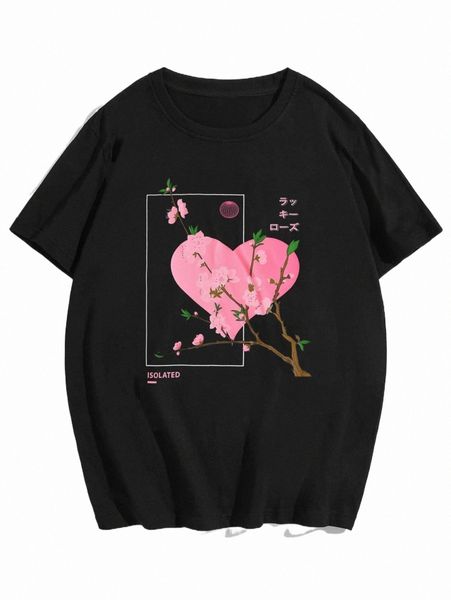 

men's t-shirts romwe guys floral & heart print tee 59jg#, White;black
