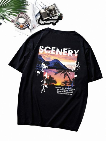 

men's t-shirts romwe guys scenery print tee 2022 new m87t#, White;black