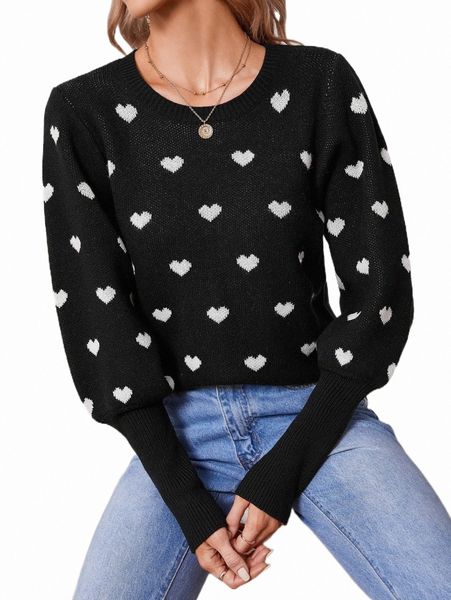 

women's sweaters heart pattern lantern sleeve sweater o4lh#, White;black