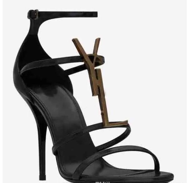 

2022women luxurys designers sandals heels shoes open toe genuine patent leather alphabet shoe christmas handbag factory-footwear, Black
