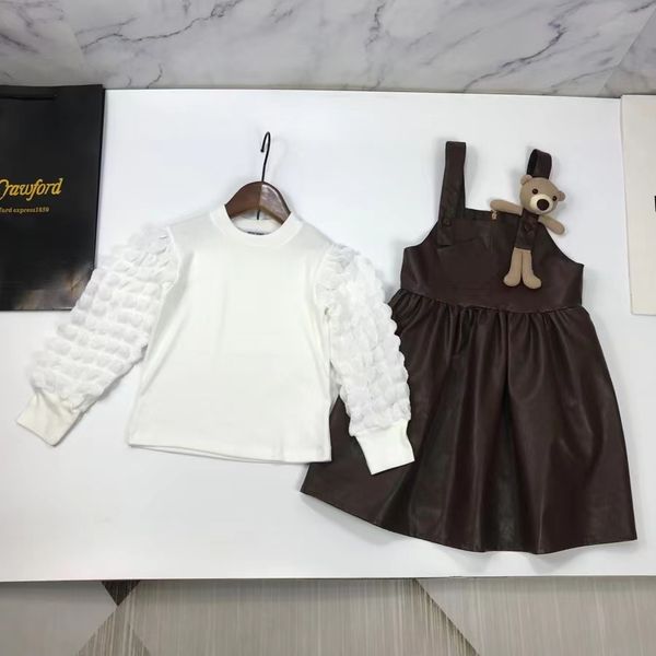 

autumn kid girls clothing sets pink color for waist and dresses fashion baby girl toddler clothe boutique set 110-160cm wholesale 2022, White