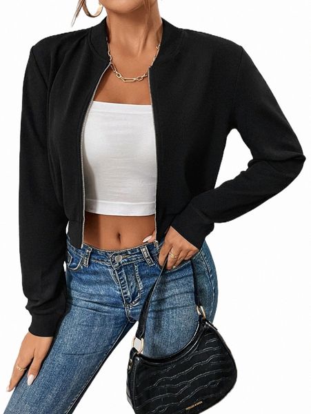 

women's jackets zip up crop bomber jacket 2022 new k15w#, Black;brown