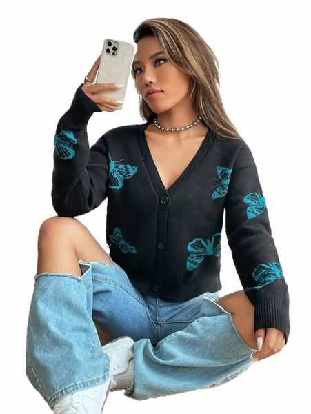 

women's sweaters butterfly pattern drop shoulder cardigan 92ar#, White;black