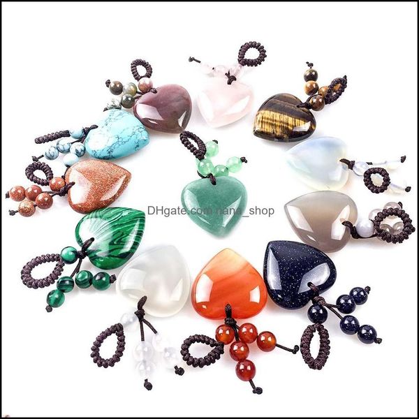 

key rings natural gemstone love crystal heart stone pendant keychain healing gemstones beads chain ring drop delivery 2021 jewelry nan dhwhd, Slivery;golden