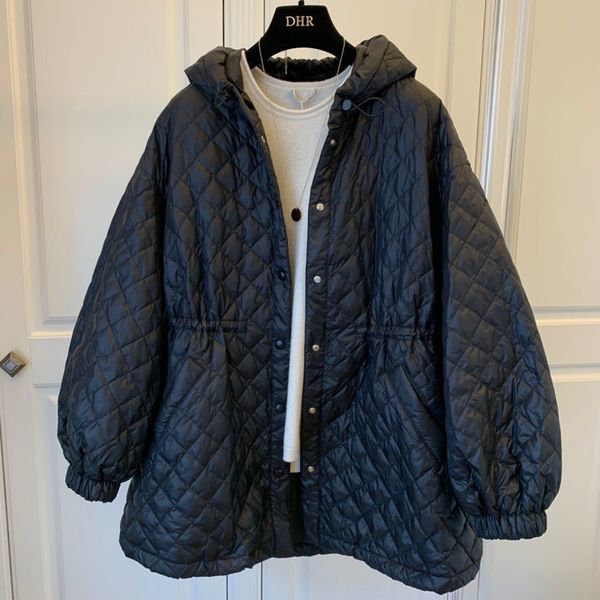 

women's jackets hooded down cotton jacket women winter diamond parkas korean style loose casual coat light and thin outwear abrigo muje, Black;brown