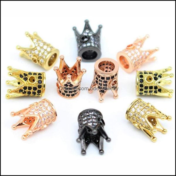 

spacers 12pcs cz king crown spacer beads for diy making jewelry cubic zirconia rhinestone pave queen bracelet nercklace earrings ring dhzyx, Bronze;silver