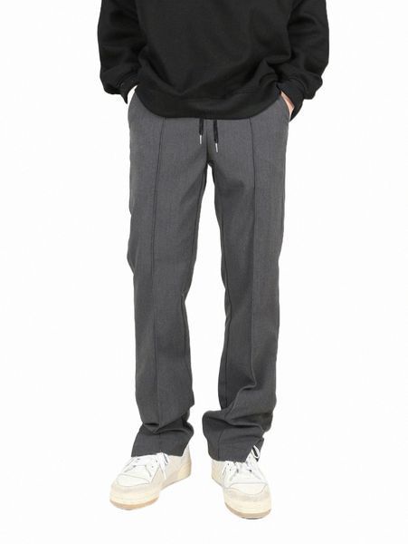 

men's pants men seam detail drawstring waist pants 59we#, Black