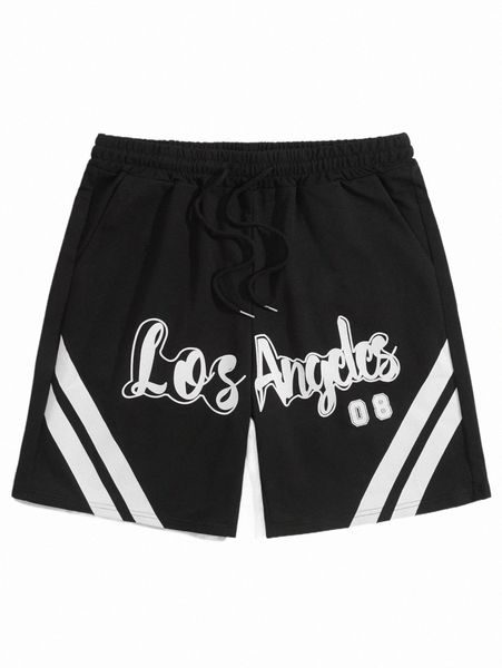 

men's shorts romwe guys letter striped drawstring shorts h5bt#, White;black