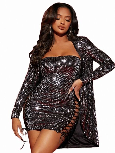 

women's down & parkas sxy open front sequin coat k9tm#, Black