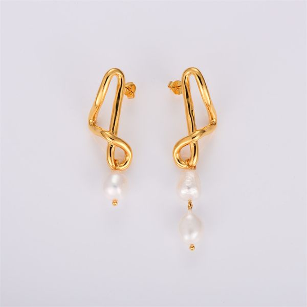 

ins style stud lava baroque natural freshwater pearl asymmetric drop earrings exquisite design exaggerated fashion all-match jewelry, Golden;silver