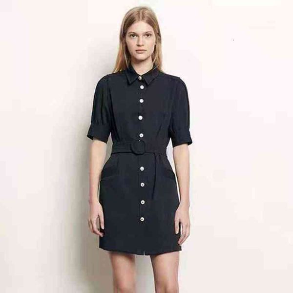 

casual dresses french single spring summer lapel love breasted lace pocket dress ro00988, Black;gray