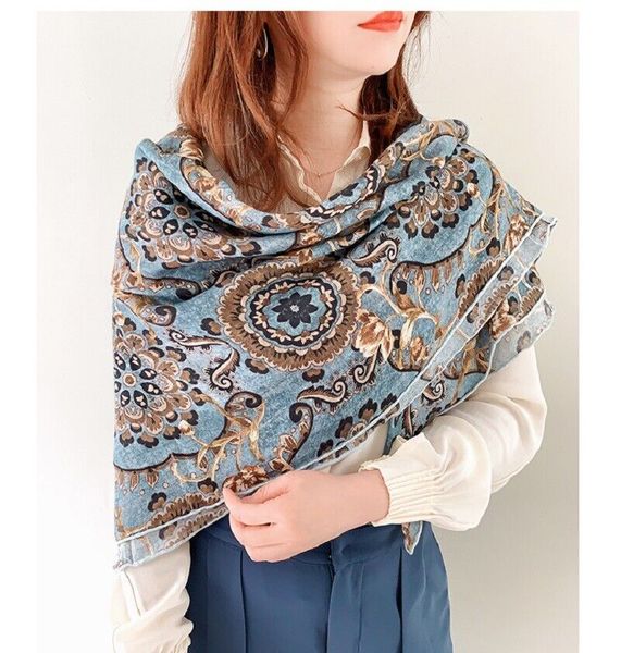 

100% silk scarf oversized square shawl wraps party quality 16 momme, Blue;gray