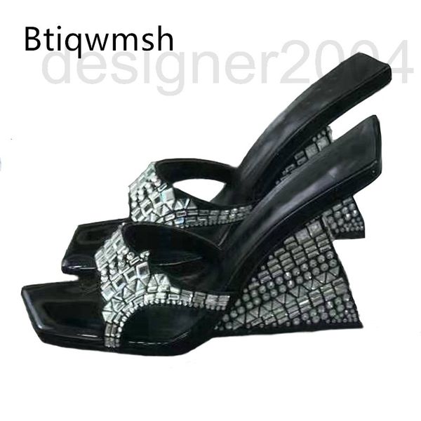 

sandals designer rhinestone sandals woman open toe diamond strange high heel wedges shoes for mules slippers 2sua, Black