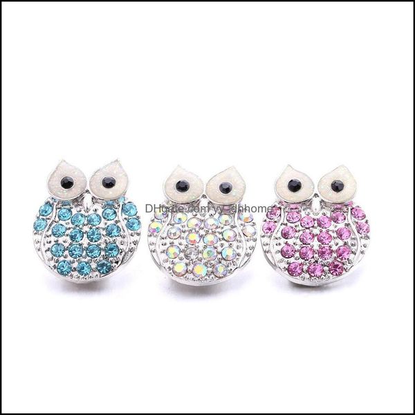 

components rhinestone owl snap button jewelry 18mm metal bird snaps buttons fit bracelet bangle noosa b1215 drop delivery 2021 finding dh38l, Blue;slivery