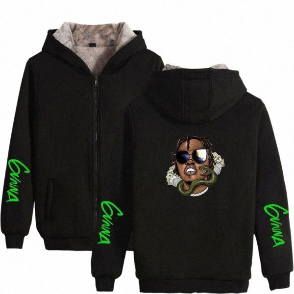 

men's hoodies & sweatshirts rapper hip hop gunna oversized women/men sweatshirt winter thick warm zipper hooded jacket outerwear casual, Black