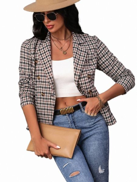 

women's two piece pants plaid double breasted blazer p5fo#, White