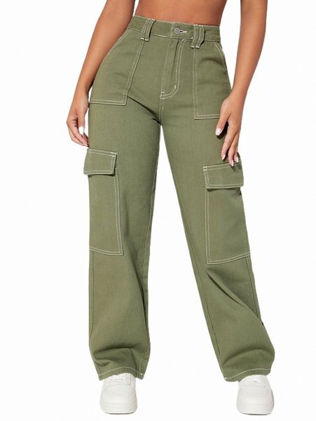 

women's jeans petite high waist flap pocket cargo jeans s8xn#, Blue