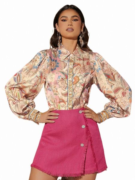 

women's blouses & shirts floral & paisley print lantern sleeve shirt f2g8#, White