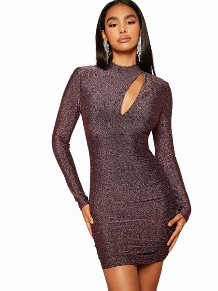 

casual dresses mock neck cut out ruched glitter dress n5kp#, Black;gray
