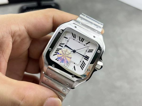 

39.8mm men's mechanical watch movement fully automatic winding sapphire face silver square watch, Slivery;brown