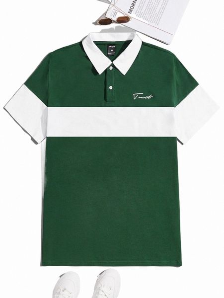 

men's polos men letter graphic colorblock polo shirt n6ui#, White;black