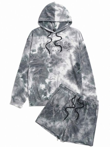 

men's tracksuits men letter graphic tie dye hoodie & shorts k6w8#, Gray
