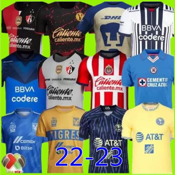 

liga mx 22 23 club america soccer jerseys leon monterrey 2022 2023 club tijuana cruz azul naul tigres chivas camisas necaxa rayados atlas un, Black;yellow