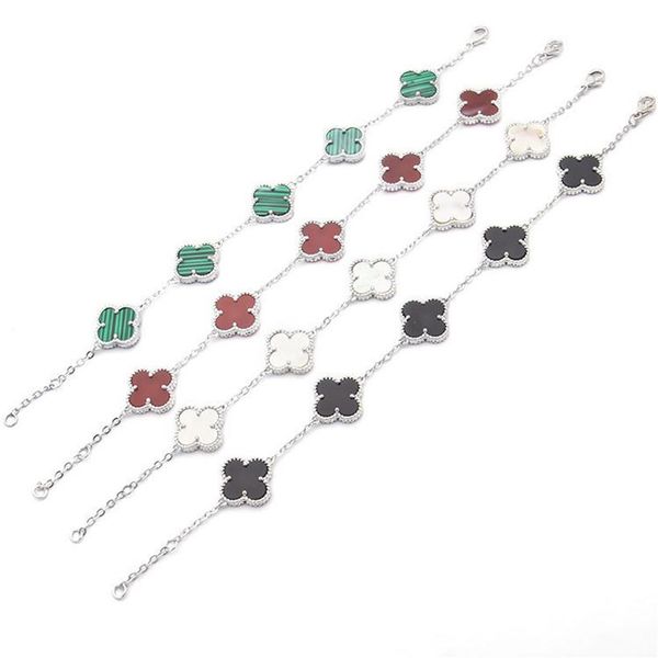 

fashion womens luxury designer chain bracelet four-leaf clover cleef bracelets 18k gold bracelets248y, Black