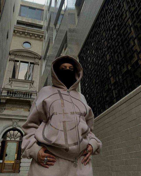 

women's hoodies sweatshirts american embroidered diamond hoodie 2022 hip hop rock punk blazer goth casual y2k hoodie sweatshirt winter, Black