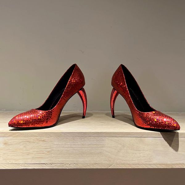 

luxury designer formal high heels shoes chili shaped heel fashion snake pattern color diamond horse hair women's party dress shoes 9cm, Black