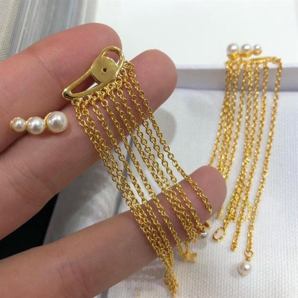 

fashion brand jewelry pearl tassel dangle long chain star charm earrings studs have stamps eardrop for lady women party wedding lo175h, Silver