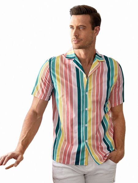 

men's casual shirts men colorful striped shirt f4mk#, White;black