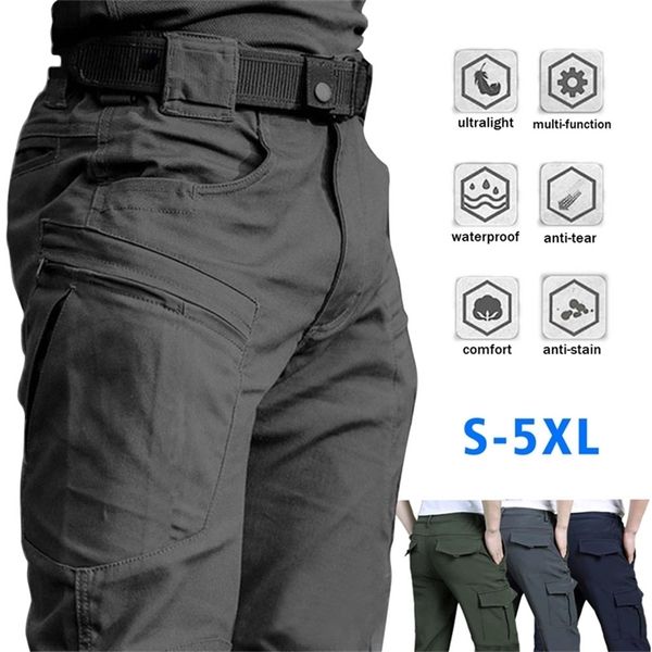 

men's pants tactical multiple pocket elasticity military urban tacitcal trousers men slim fat quick dry cargo 5xl 220827, Black
