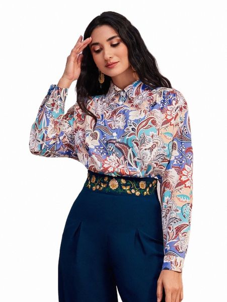 

women's blouses & shirts modely paisley print button front shirt b1z5#, White