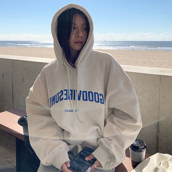 

women's hoodies sweatshirts gray vintage sweatshirt hoodie letter print women clothing long sleeve casual warm oversize ladies autumn, Black