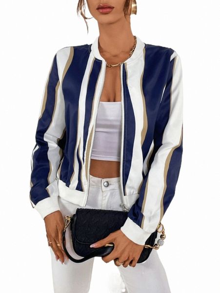 

women's jackets colorblock zip up bomber jacket l6fb#, Black;brown