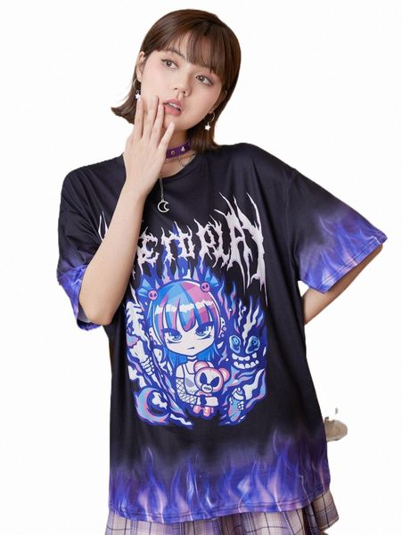 

romwe kawaii drop shoulder letter & cartoon graphic tee t1n2#, White