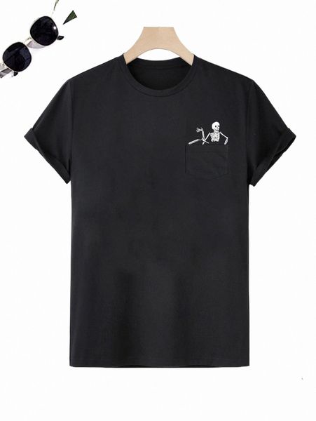 

men's t-shirts men skeleton print pocket patched tee m264#, White;black