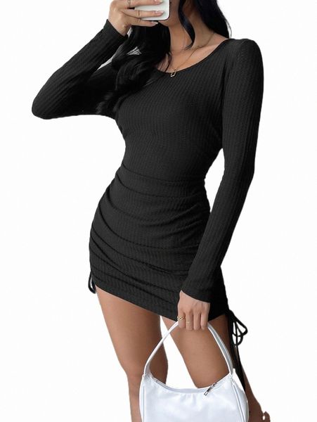 

casual dresses drawstring ruched side mini bodycon dress s5od#, Black;gray