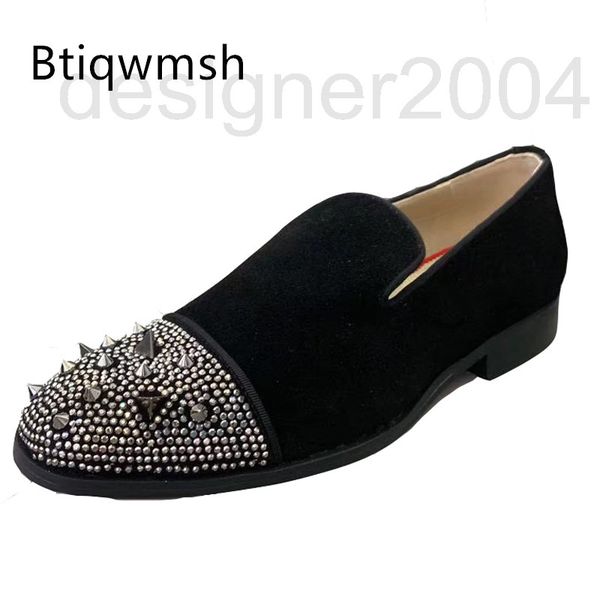

dress shoes designer luxury studded moccasins shoes man toe pointed rivet black velvet slip on male flat fashion wedding 46vv