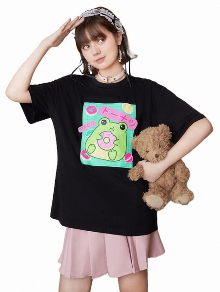 

women's t-shirt romwe kawaii cartoon frog graphic tee m9q0#, White