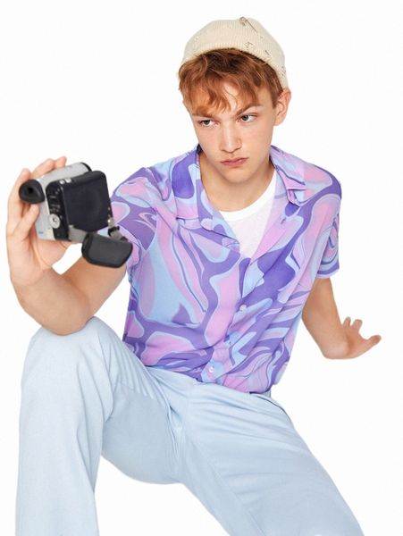 

men's casual shirts men collared allover print shirt i53z#, White;black