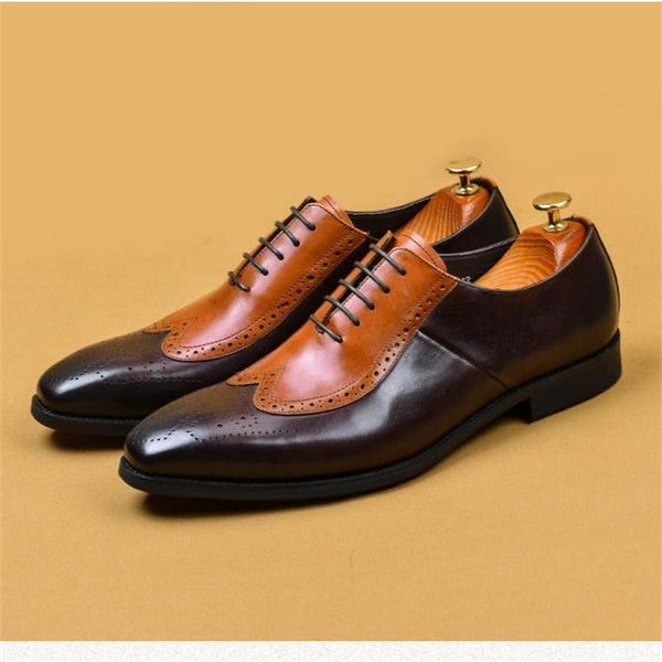 

Men Bullock Oxford Shoes Colorblock PU Classic Square Toe Carved Fashion Business Casual Shoes, Clear