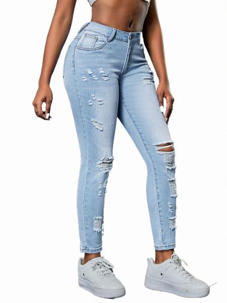 

women's jeans sxy ripped bleach washed skinny jeans w2bd#, Blue