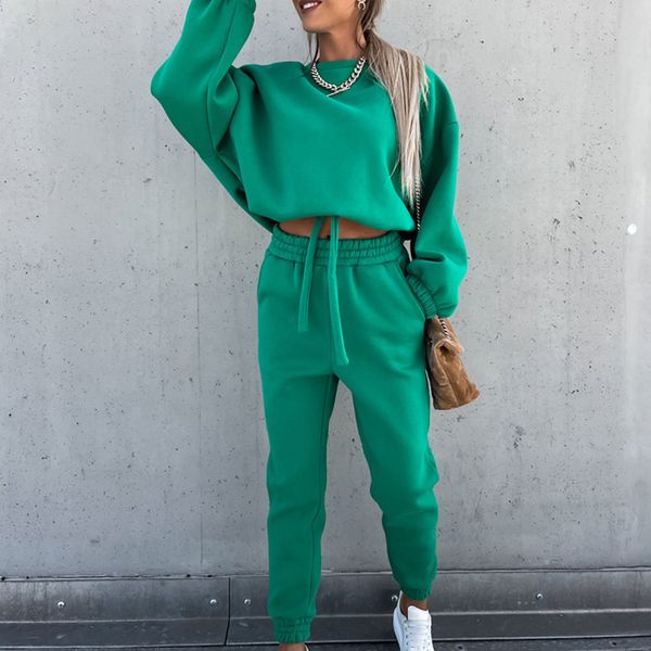

women's two piece pants women's tracksuit set warm hoodies suit sweatshirts and jogging pants suits two piece sets spring winter f, White