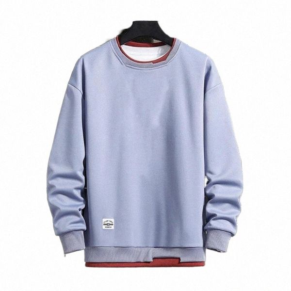 

men's hoodies & sweatshirts men sweatshirt solid color long sleeve casual double-layered pullover o neck round loose 93dt#, Black